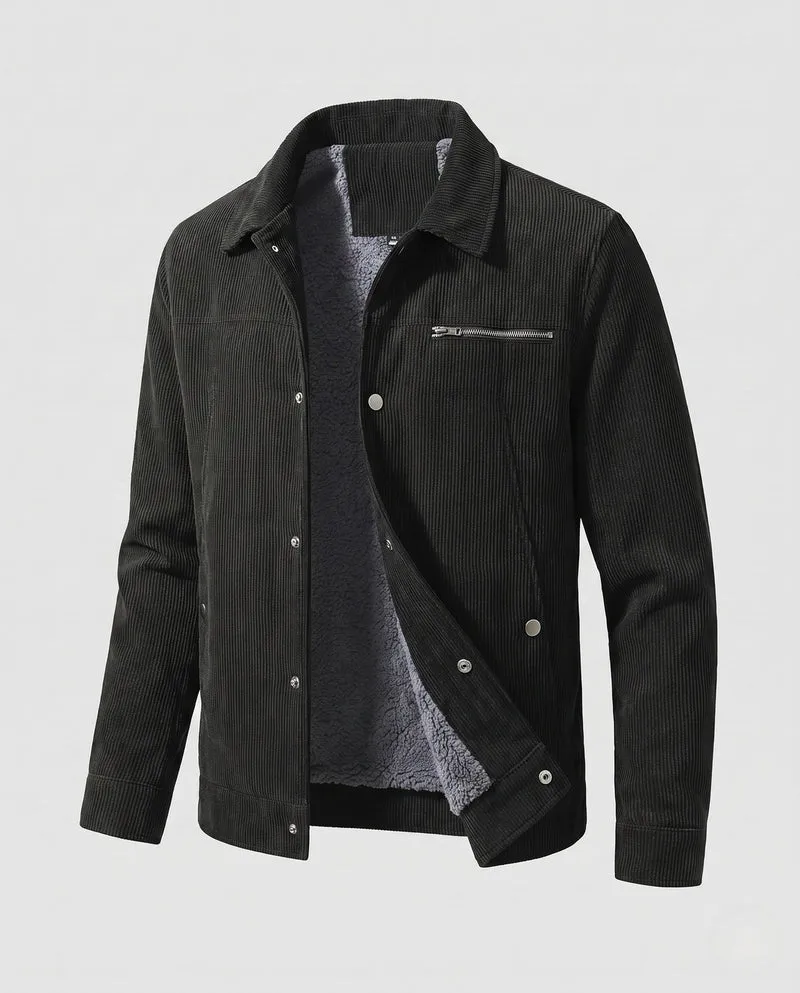 Herren Cord Arbeitsjacke mit Teddyfleece-Futter und Brustreißverschluss