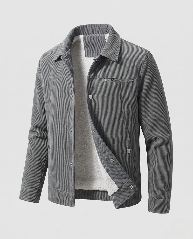 Herren Cord Arbeitsjacke mit Teddyfleece-Futter und Brustreißverschluss