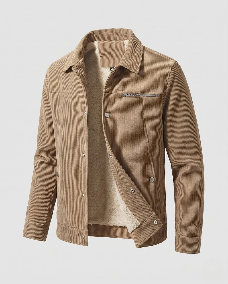 Herren Cord Arbeitsjacke mit Teddyfleece-Futter und Brustreißverschluss