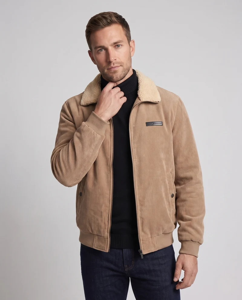 Herren Cordjacke mit Sherpa-Kragen und thermischem Innenfutter