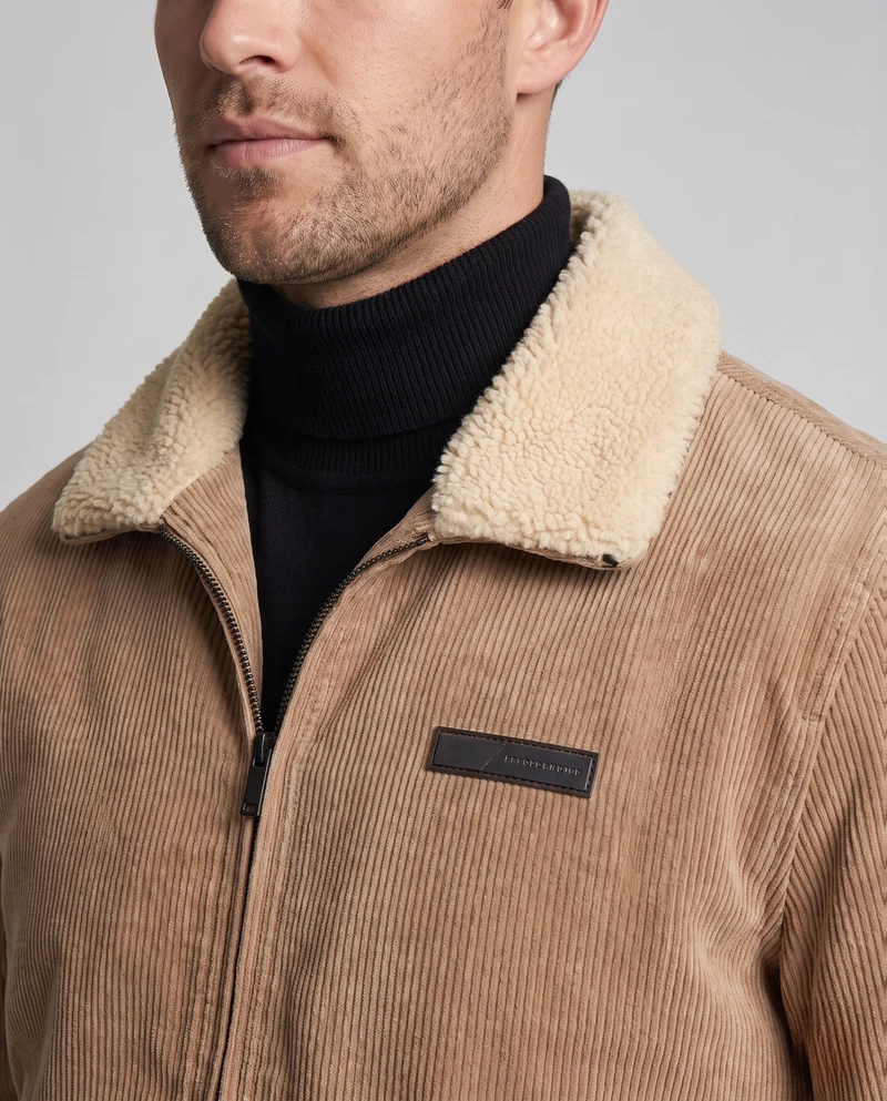 Herren Cordjacke mit Sherpa-Kragen und thermischem Innenfutter