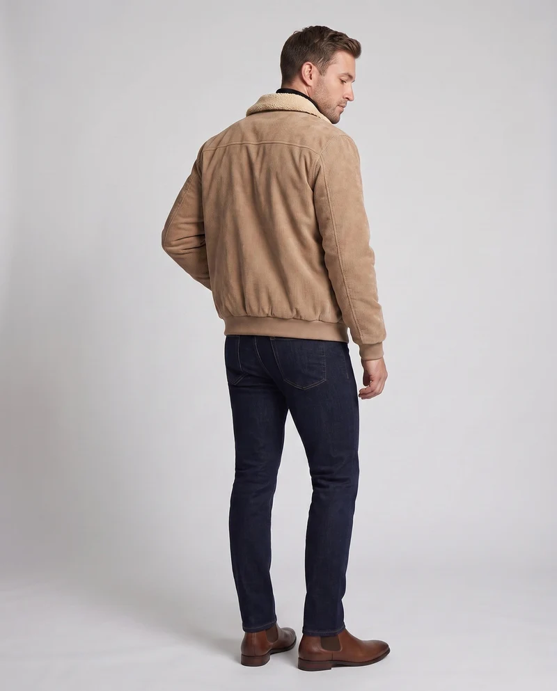 Herren Cordjacke mit Sherpa-Kragen und thermischem Innenfutter