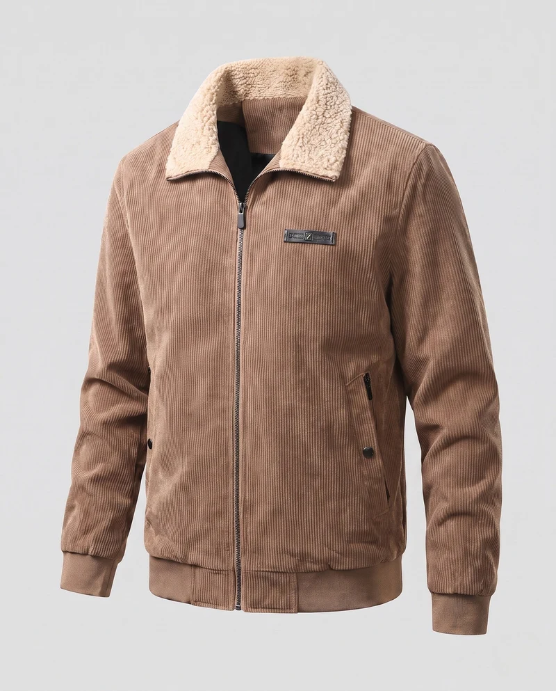 Herren Cordjacke mit Sherpa-Kragen und thermischem Innenfutter