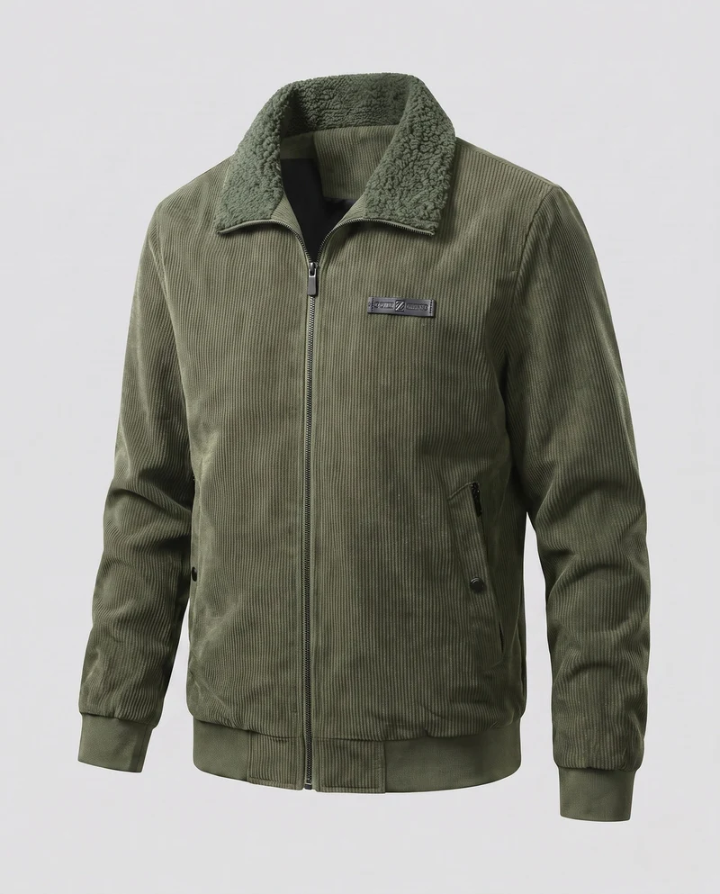 Herren Cordjacke mit Sherpa-Kragen und thermischem Innenfutter
