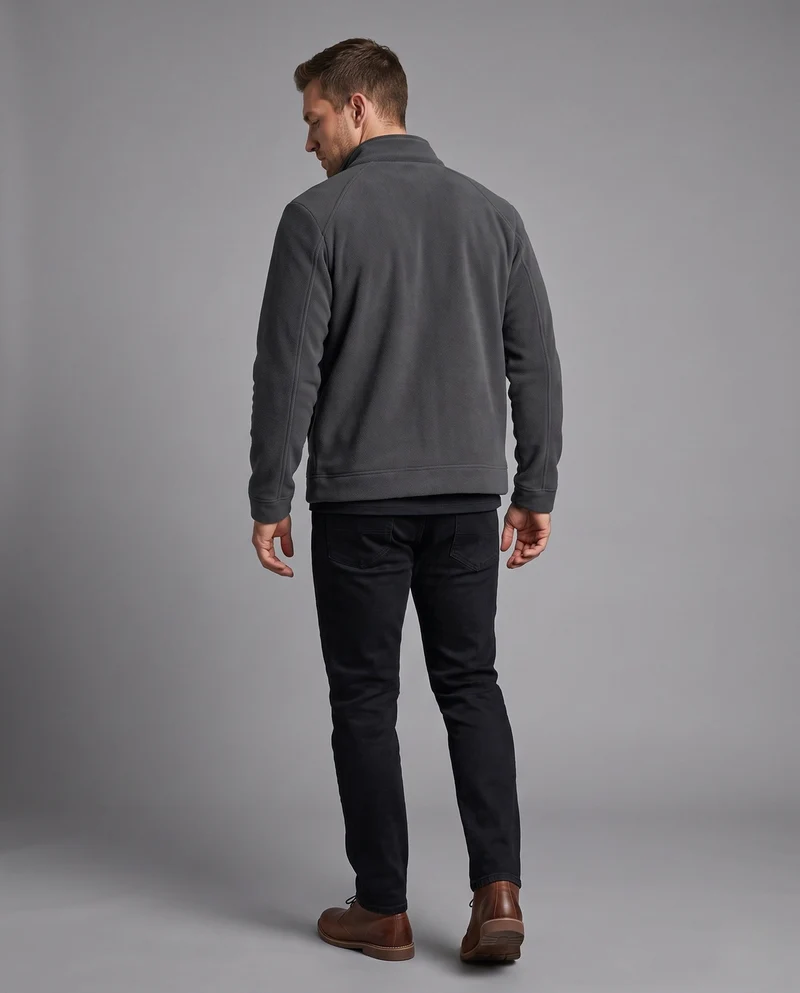 Herren Fleece Trekkingjacke mit Stehkragen, Raglanärmeln und verborgenem Reißverschluss