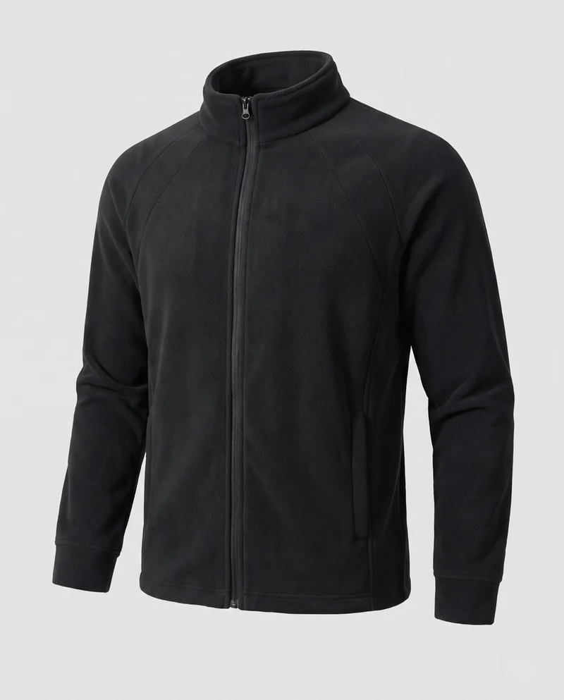 Herren Fleece Trekkingjacke mit Stehkragen, Raglanärmeln und verborgenem Reißverschluss
