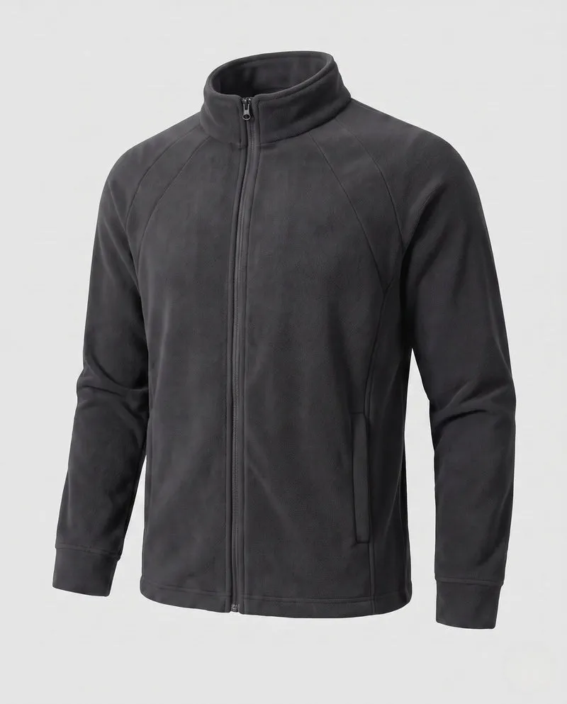 Herren Fleece Trekkingjacke mit Stehkragen, Raglanärmeln und verborgenem Reißverschluss