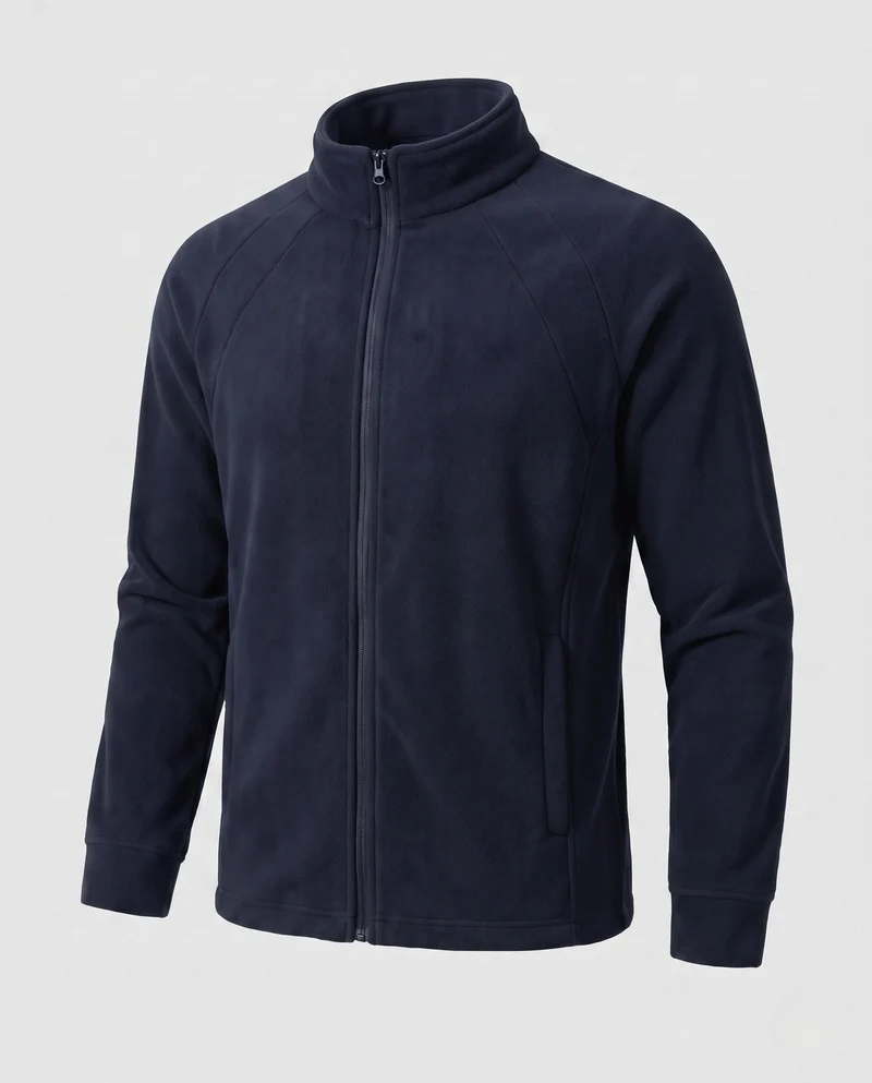 Herren Fleece Trekkingjacke mit Stehkragen, Raglanärmeln und verborgenem Reißverschluss