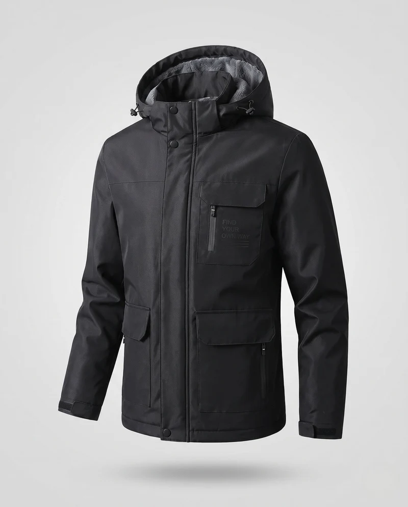 Herren Funktionswinterjacke mit Kapuze, wasserabweisendem Außenmaterial und weichem thermischen Futter