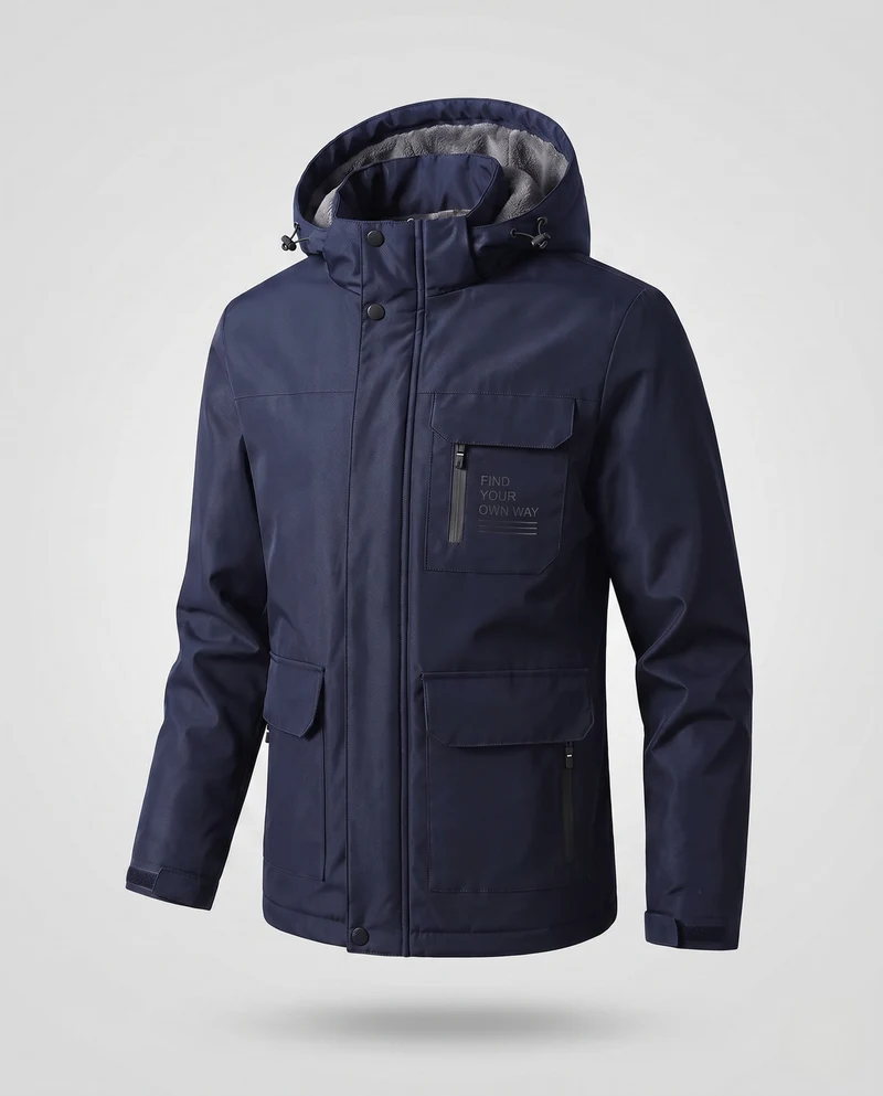 Herren Funktionswinterjacke mit Kapuze, wasserabweisendem Außenmaterial und weichem thermischen Futter