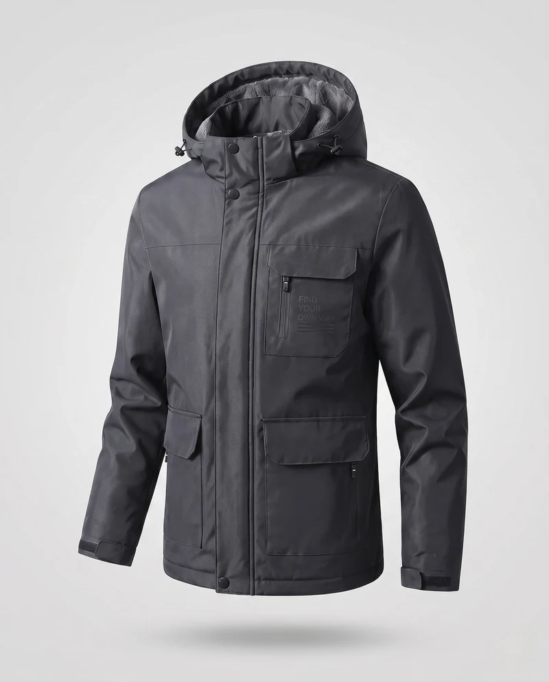Herren Funktionswinterjacke mit Kapuze, wasserabweisendem Außenmaterial und weichem thermischen Futter