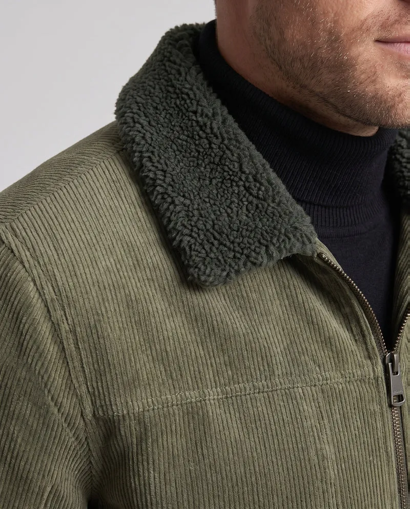 Herren gepolsterte Cordjacke mit Sherpa-Kragen, Reißverschluss und aufgesetzten Brusttaschen