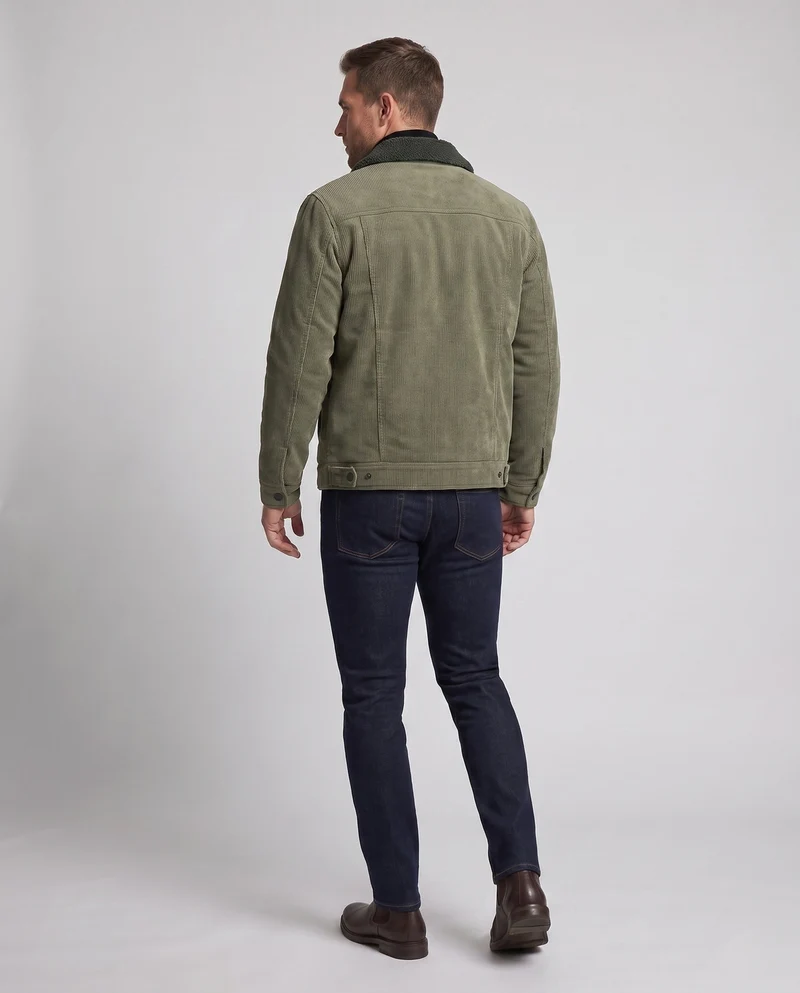 Herren gepolsterte Cordjacke mit Sherpa-Kragen, Reißverschluss und aufgesetzten Brusttaschen