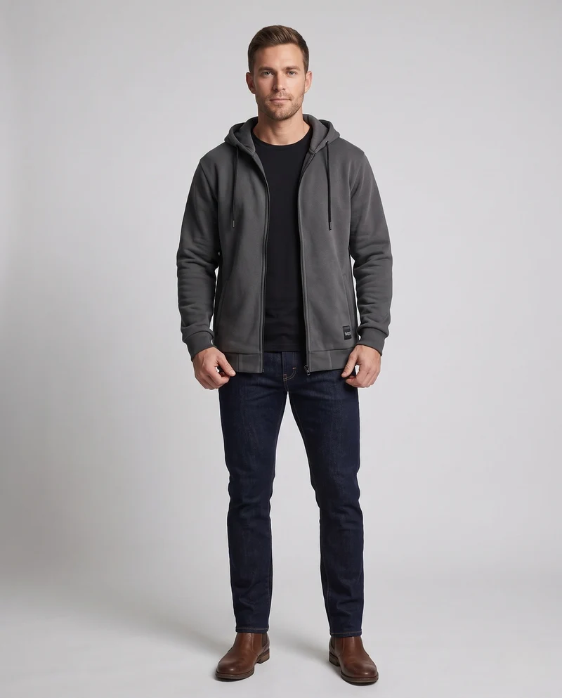 Herren gepolsterte Kapuzen-Sweatjacke mit durchgehendem Reißverschluss und weichem Mikrofleece