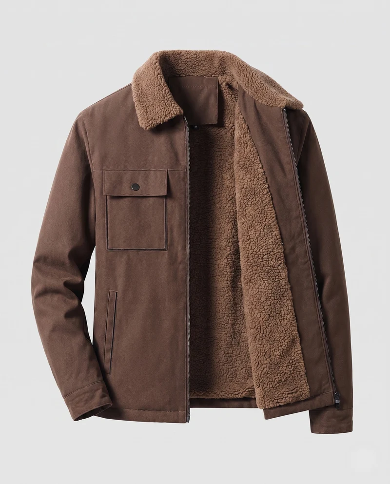 Herren isolierte Teddy-Fleece-Arbeitsjacke mit Stehkragen und Brustklappentasche