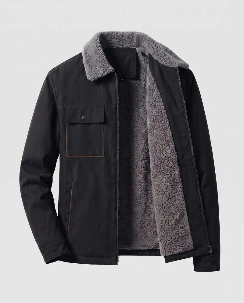 Herren isolierte Teddy-Fleece-Arbeitsjacke mit Stehkragen und Brustklappentasche