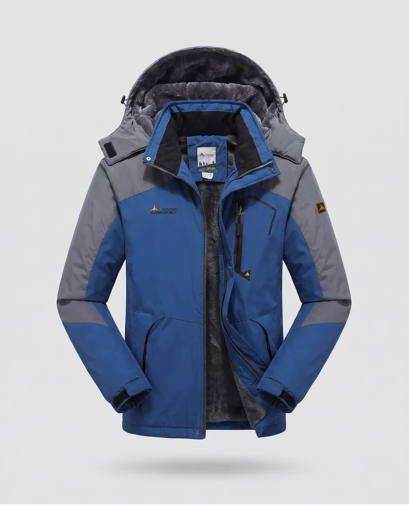 Herren isolierte winddichte Outdoor-Skijacke mit Fleece-Futter, verstellbarer Kapuze und funktionellem Reißverschluss
