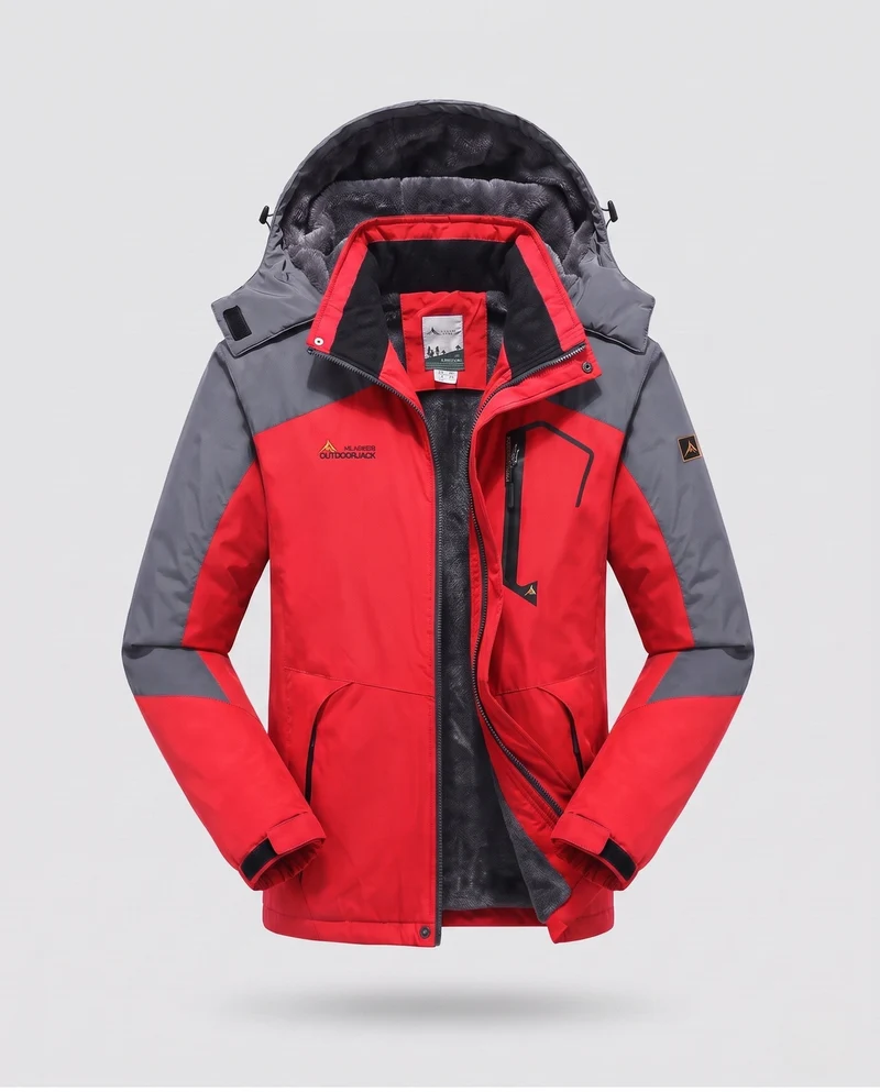 Herren isolierte winddichte Outdoor-Skijacke mit Fleece-Futter, verstellbarer Kapuze und funktionellem Reißverschluss