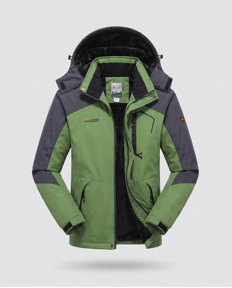 Herren isolierte winddichte Outdoor-Skijacke mit Fleece-Futter, verstellbarer Kapuze und funktionellem Reißverschluss