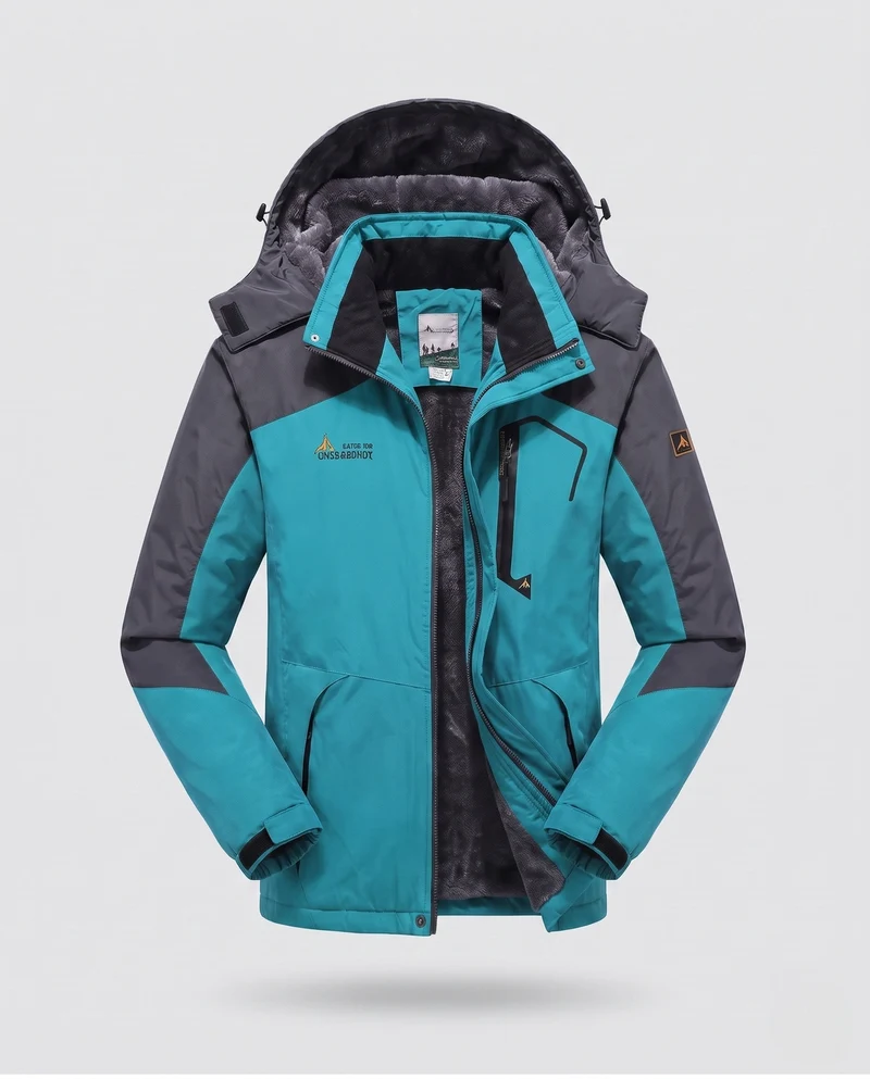 Herren isolierte winddichte Outdoor-Skijacke mit Fleece-Futter, verstellbarer Kapuze und funktionellem Reißverschluss