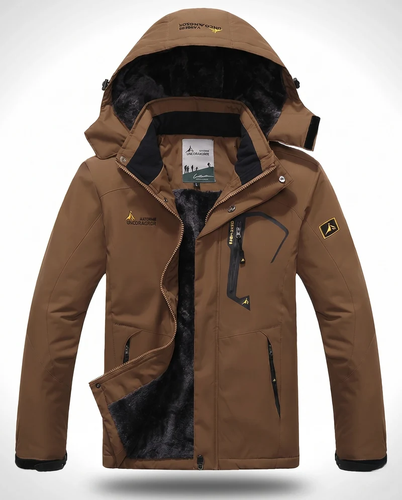 Herren isolierte winddichte Outdoor-Skijacke mit Fleece-Futter, verstellbarer Kapuze und funktionellem Reißverschluss