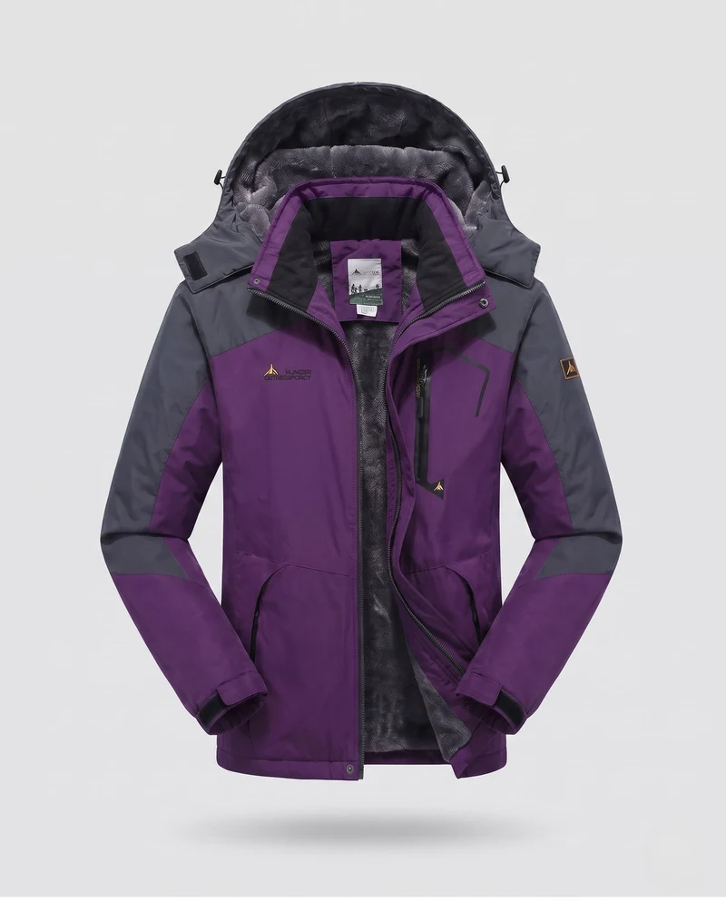 Herren isolierte winddichte Outdoor-Skijacke mit Fleece-Futter, verstellbarer Kapuze und funktionellem Reißverschluss