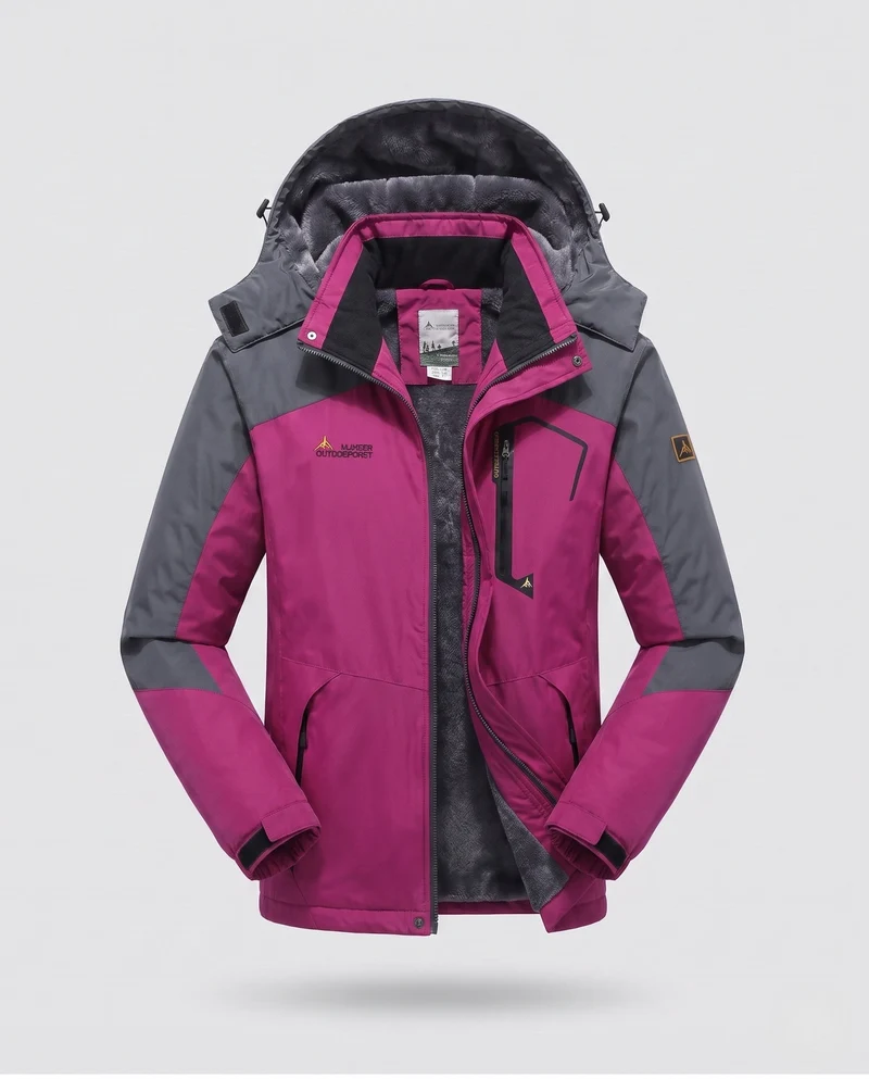 Herren isolierte winddichte Outdoor-Skijacke mit Fleece-Futter, verstellbarer Kapuze und funktionellem Reißverschluss