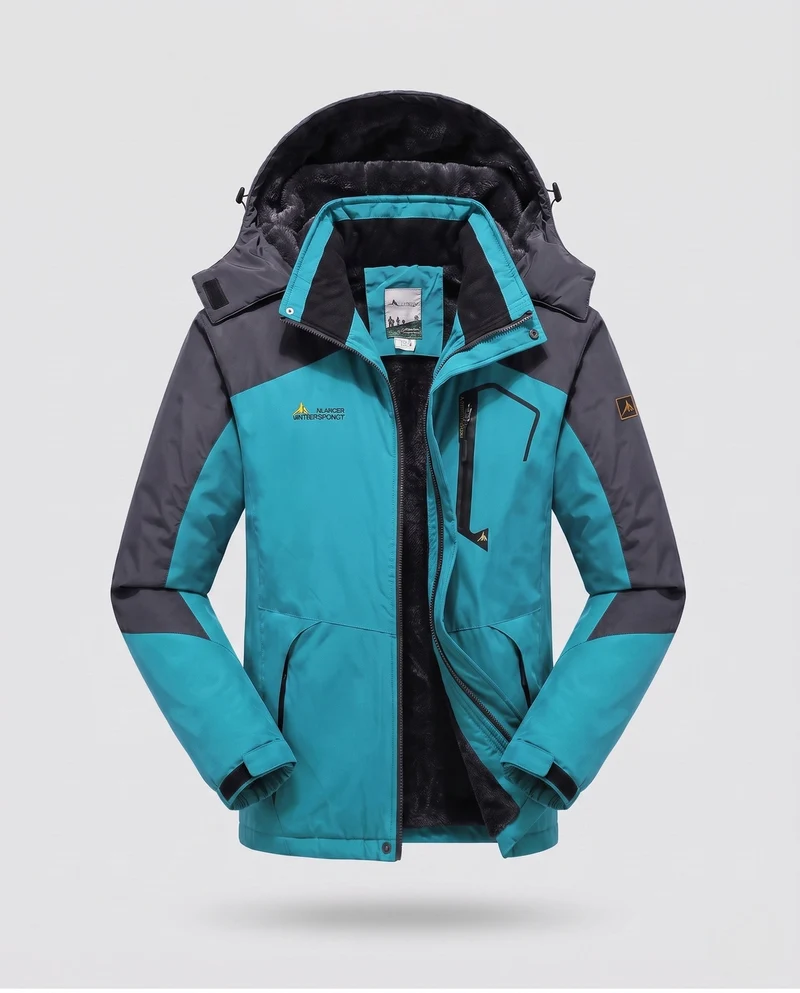 Herren isolierte winddichte Outdoor-Skijacke mit Fleece-Futter, verstellbarer Kapuze und funktionellem Reißverschluss
