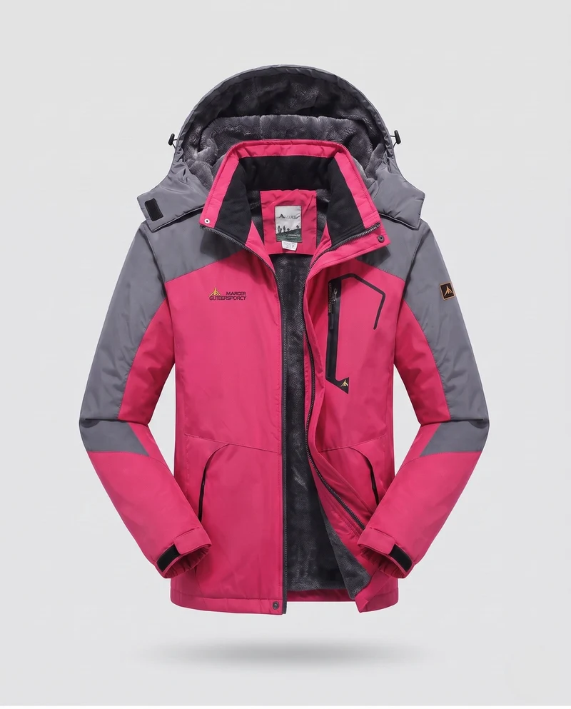 Herren isolierte winddichte Outdoor-Skijacke mit Fleece-Futter, verstellbarer Kapuze und funktionellem Reißverschluss