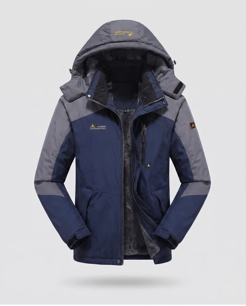 Herren isolierte winddichte Outdoor-Skijacke mit Fleece-Futter, verstellbarer Kapuze und funktionellem Reißverschluss