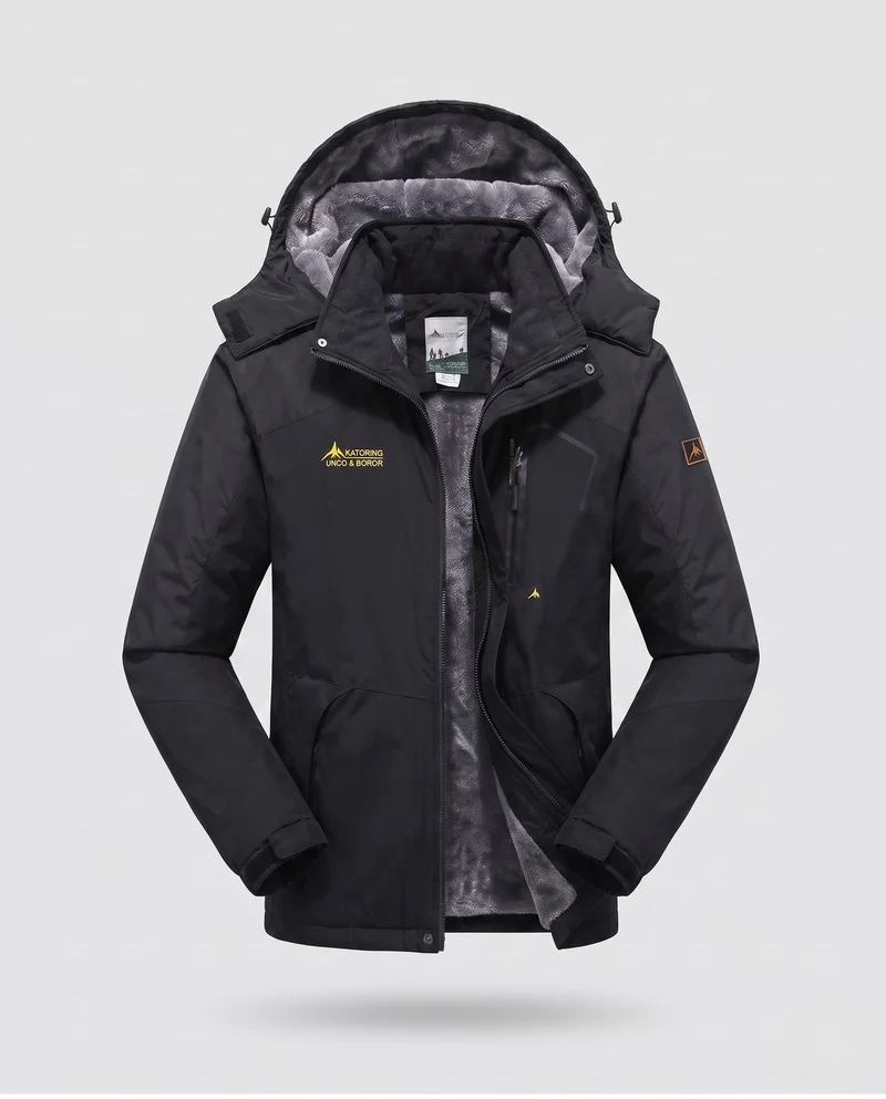 Herren isolierte winddichte Outdoor-Skijacke mit Fleece-Futter, verstellbarer Kapuze und funktionellem Reißverschluss
