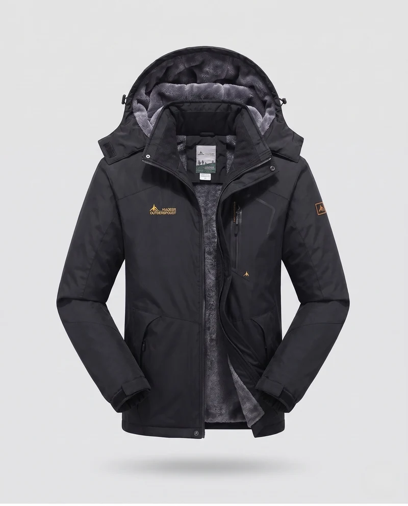 Herren isolierte winddichte Outdoor-Skijacke mit Fleece-Futter, verstellbarer Kapuze und funktionellem Reißverschluss
