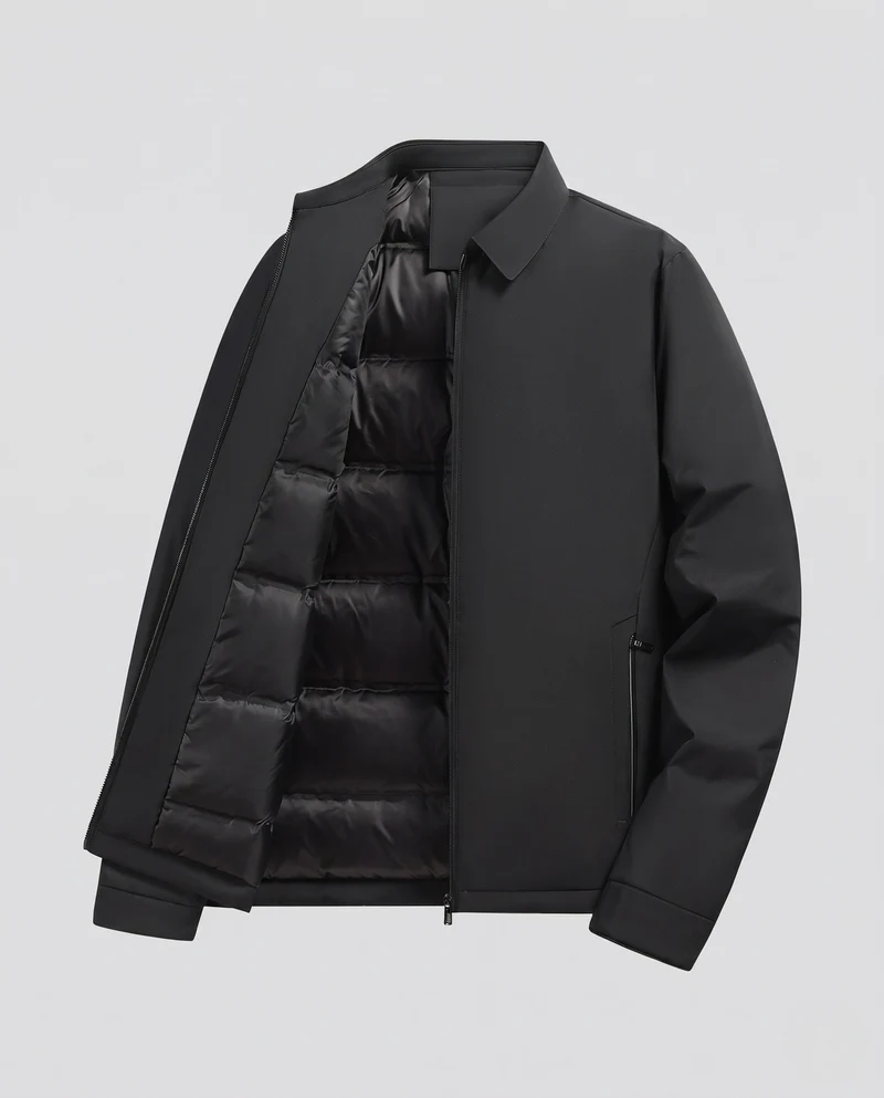 Herren gesteppte Daunenjacke mit minimalistischer Außenschale und Stehkragen