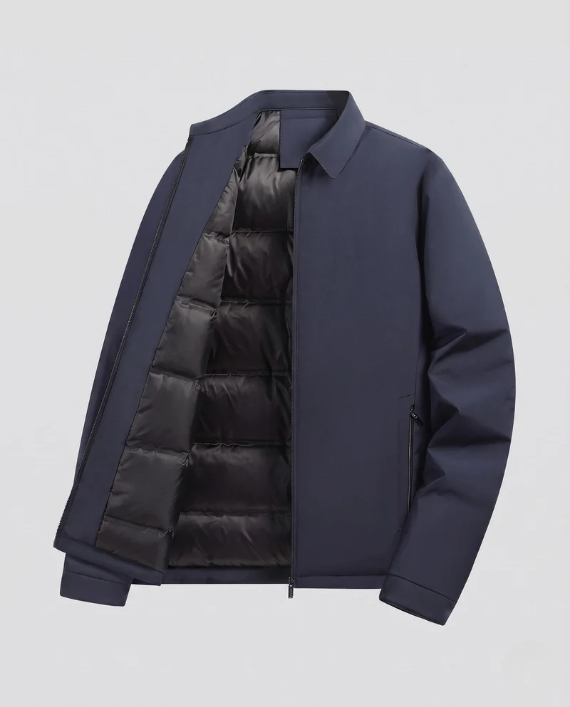 Herren gesteppte Daunenjacke mit minimalistischer Außenschale und Stehkragen