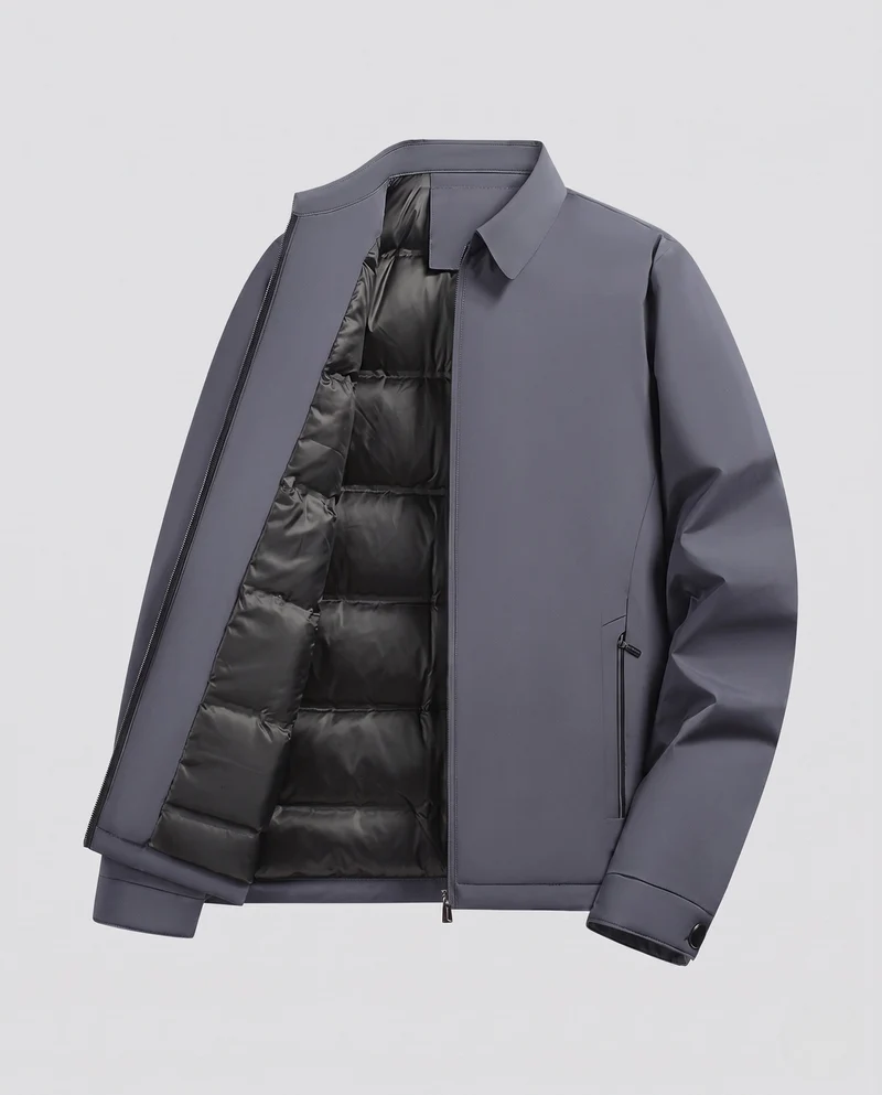Herren gesteppte Daunenjacke mit minimalistischer Außenschale und Stehkragen