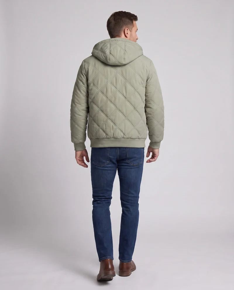 Herren gesteppte Kapuzenjacke mit dickem Teddyfutter, Diamantsteppung und winddichter Außenmembran