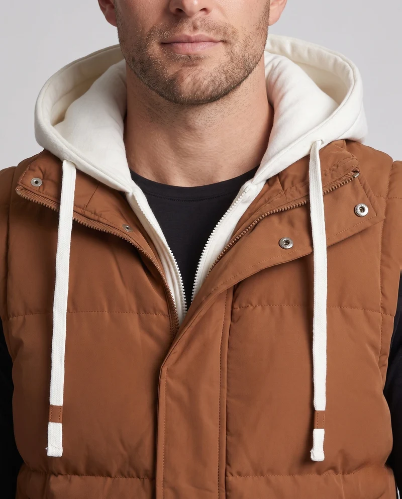 Männer gesteppte Kapuzenweste im Lagenlook mit weichem Fleece-Futter