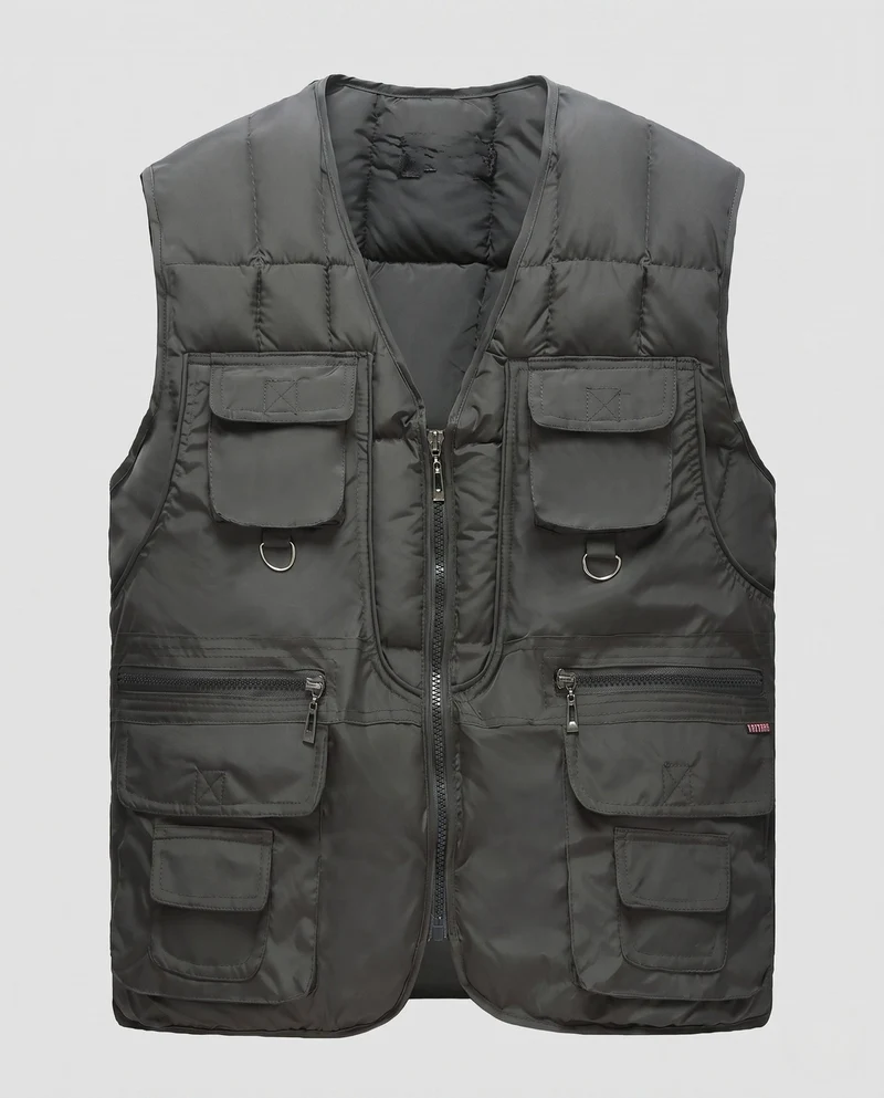 Herren Stepp-Multi-Taschen Outdoor-Weste mit D-Ringen und Frontreißverschluss