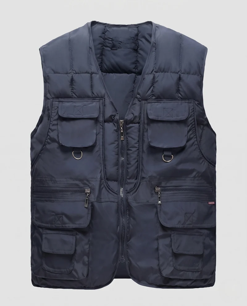 Herren Stepp-Multi-Taschen Outdoor-Weste mit D-Ringen und Frontreißverschluss