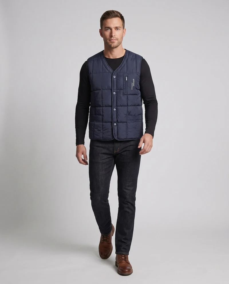 Herren gesteppte Thermo-Innenfleece-Weste mit Knopfleiste und weicher Sherpa-Innenauskleidung