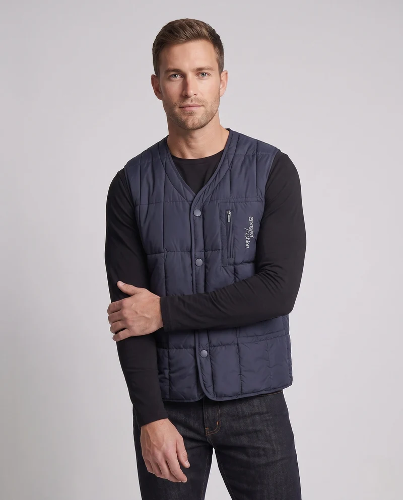 Herren gesteppte Thermo-Innenfleece-Weste mit Knopfleiste und weicher Sherpa-Innenauskleidung