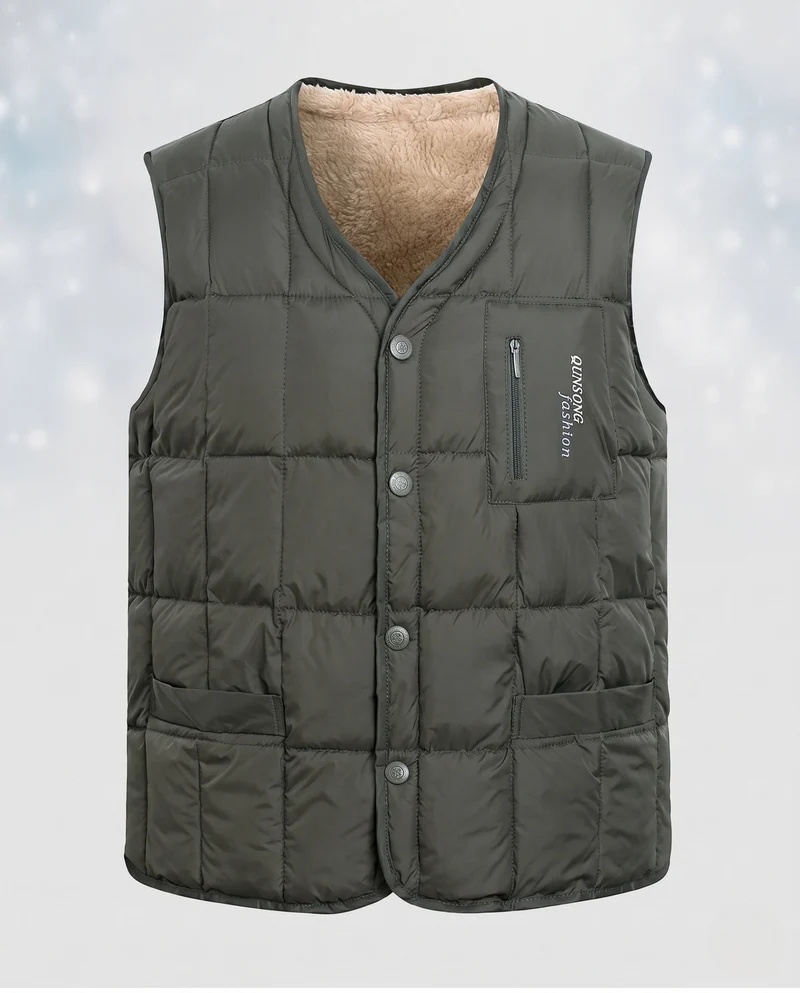 Herren gesteppte Thermo-Innenfleece-Weste mit Knopfleiste und weicher Sherpa-Innenauskleidung