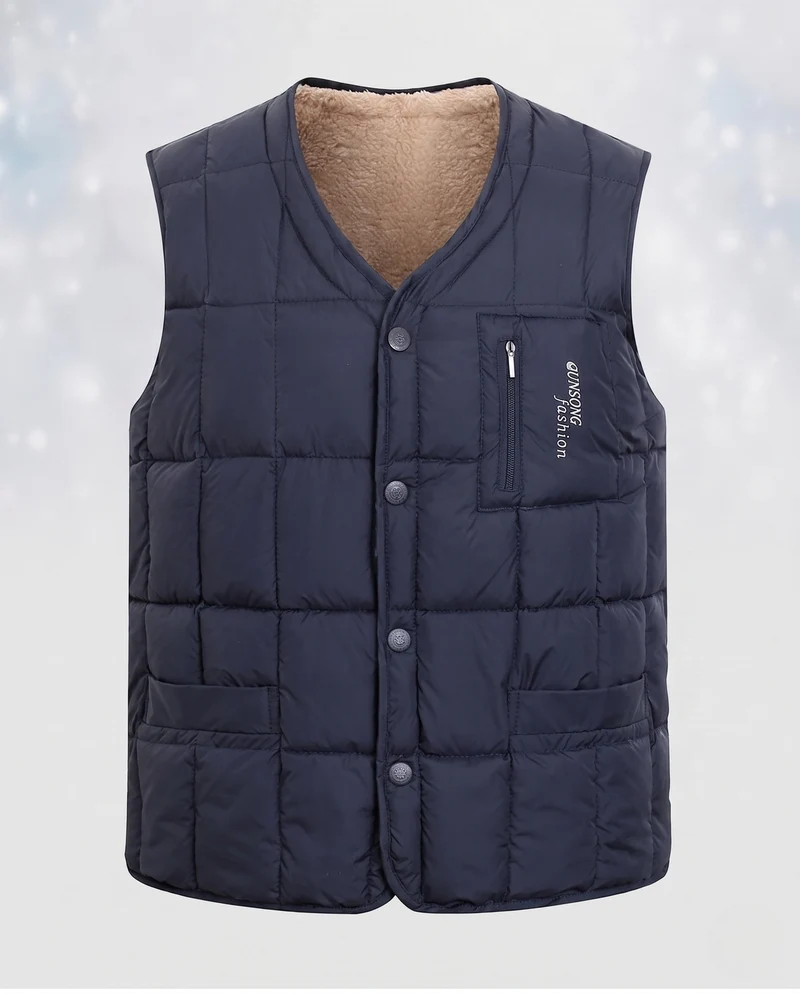Herren gesteppte Thermo-Innenfleece-Weste mit Knopfleiste und weicher Sherpa-Innenauskleidung