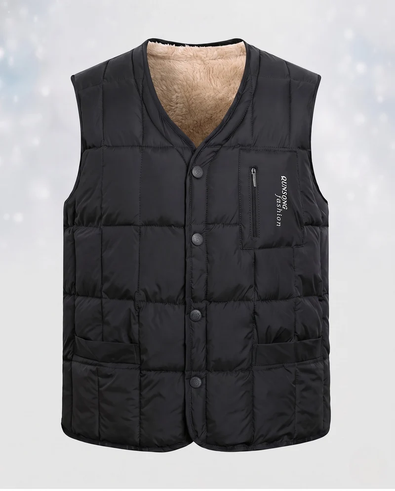 Herren gesteppte Thermo-Innenfleece-Weste mit Knopfleiste und weicher Sherpa-Innenauskleidung