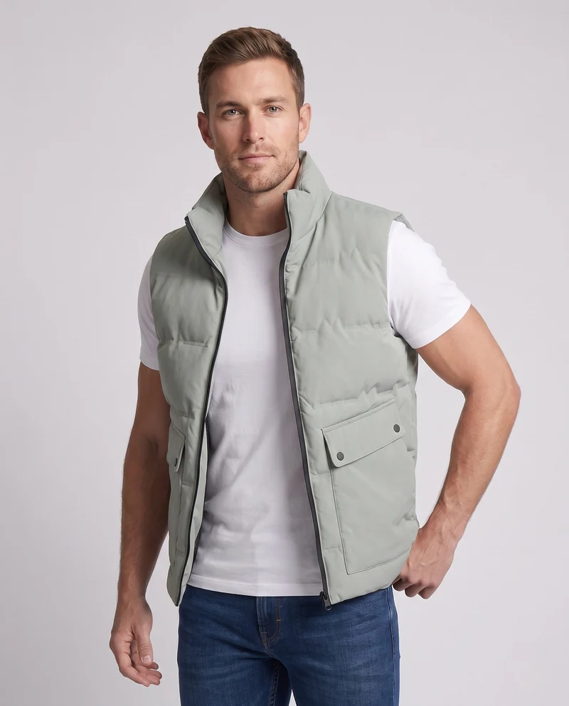 Herren gesteppte Thermoweste mit Stehkragen und Pattenklapptaschen