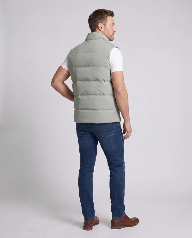 Herren gesteppte Thermoweste mit Stehkragen und Pattenklapptaschen