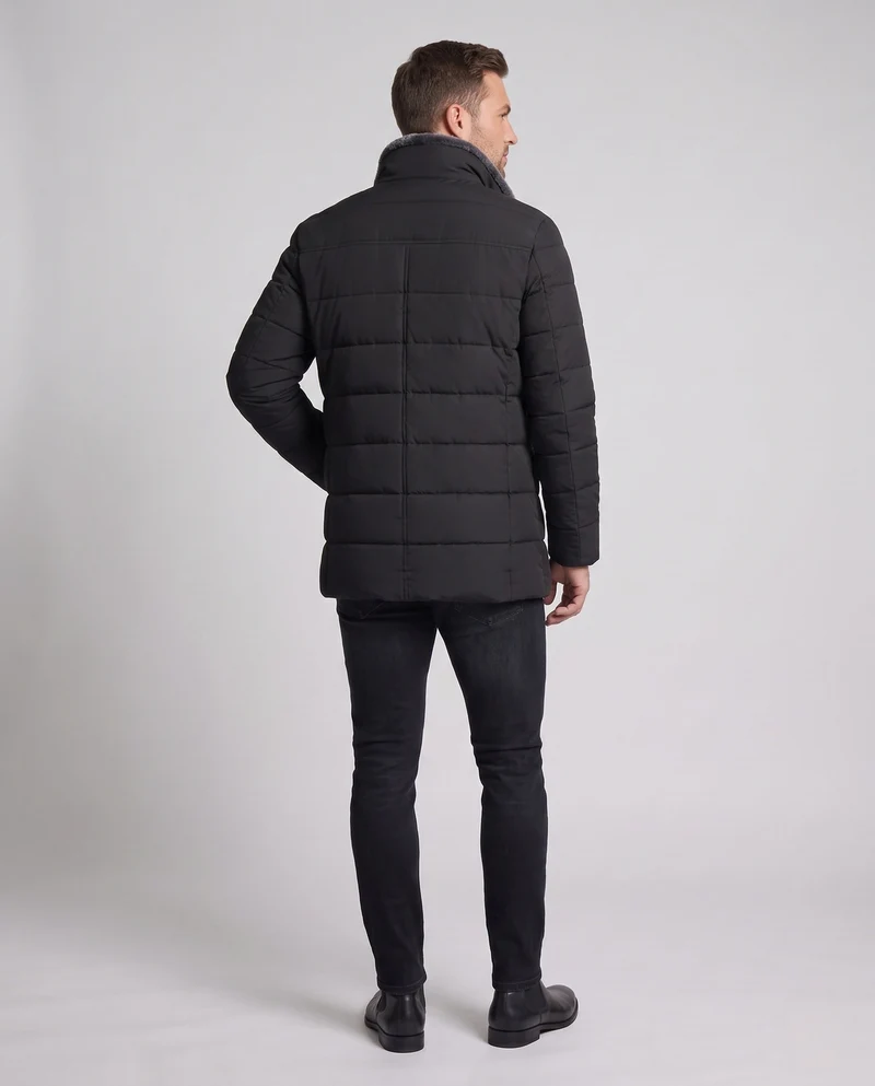 Männer gesteppte Übergangsjacke mit wärmeisolierender Fütterung, Kunstpelz-Stehkragen und 2-Wege-Reißverschluss