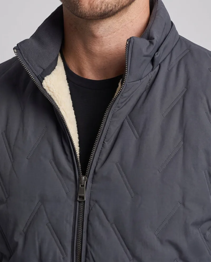 Herren gesteppte Winterblouson mit Sherpa-Futter, hohem Stehkragen und verdeckten Reißverschlusstaschen