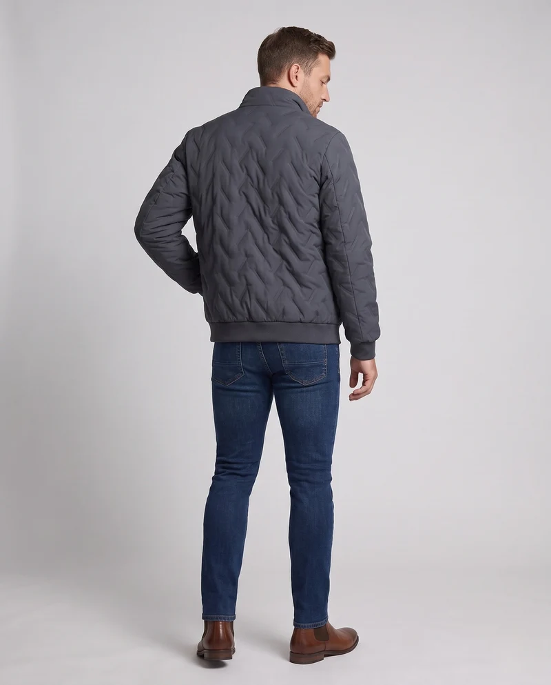 Herren gesteppte Winterblouson mit Sherpa-Futter, hohem Stehkragen und verdeckten Reißverschlusstaschen