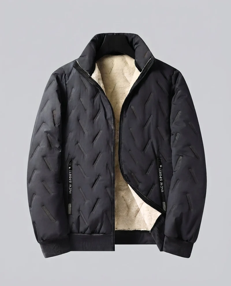 Herren gesteppte Winterblouson mit Sherpa-Futter, hohem Stehkragen und verdeckten Reißverschlusstaschen